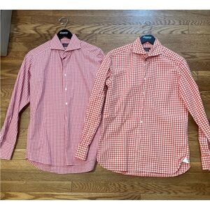 SuitSupply Lot 2 Red and Orange Spread Collar Dress Shirts 100% Cotton 15.75/40